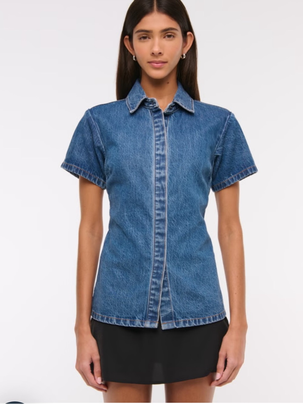 Abercrombie & Fitch Short Sleeve Denim Shirt Medium Wash Peplum Back Sz M